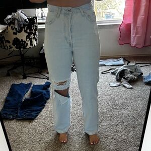 Levi’s Ribcage Straight Ankle Light Blue Distressed Women Jeans